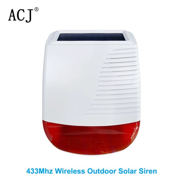 Siren ACJ 433MHz Kablosuz Açık Güneş Siren Su Geçirmez Işık Flaş Flaş Alarmı Ev Güvenlik Hırsız Alarm Sistemi