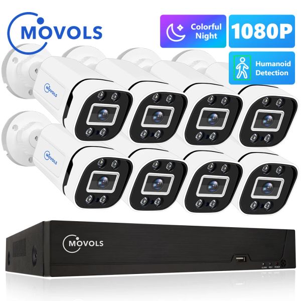 Sistema MOVOLS Video Surveillance Telecamere Sistema 1080p 2MP AI CCTV 4/8 Kit per telecamera di sicurezza impermeabile esterna 8ch P2P DVR set