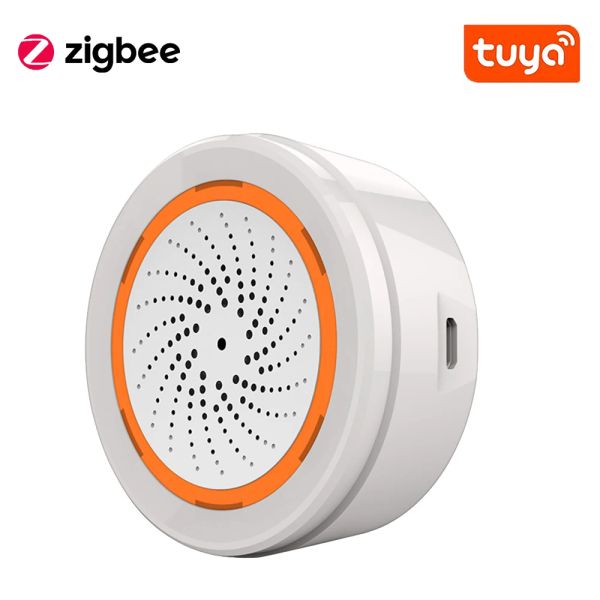 Sirene Tuya Zigbee Smart Siren Alarmtemperaturenfeuchtigkeitssensor -Sicherheit mit Strobe -Warnungen funktioniert mit Tuya Smart Hub