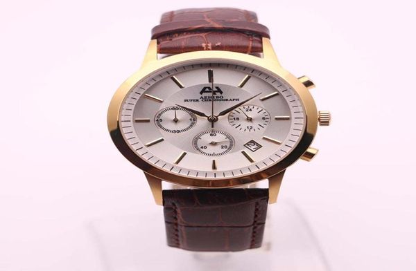 Neuankömmlinge Aehibo MENS Uhren GOLZ CASE Quarz Batterie Super Chronograph Function Watch 40mm weiß