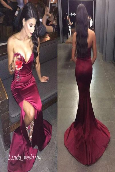 2019 Sexy Burgundy Prom Kleid Wein Red Meerjungfrau Schatz Langes formelles Besonderes Anlass Kleid Party Kleid Plus Size Vestidos de Fie3101601