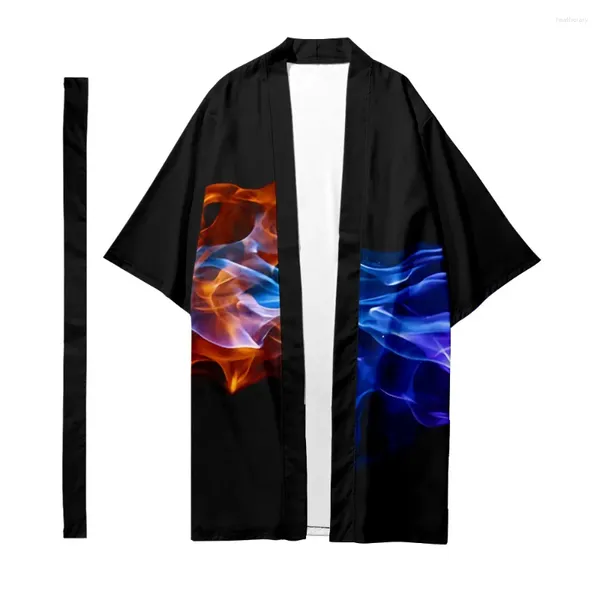 Ethnische Kleidung Herren japanische lange Kimono -Strickjacke Mode Frauen Samurai Flammen Lichtmuster Hemd Kostüm Yukata Jacke