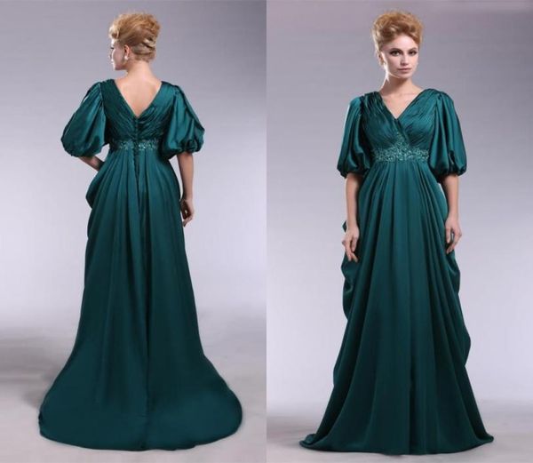 Wunderschöne Vneck Emerald Green Evening Kleider mit halben Ärmeln eine Linie Imperium Taille Langes sexy v Hals formelle Party Elegant formell p3442495