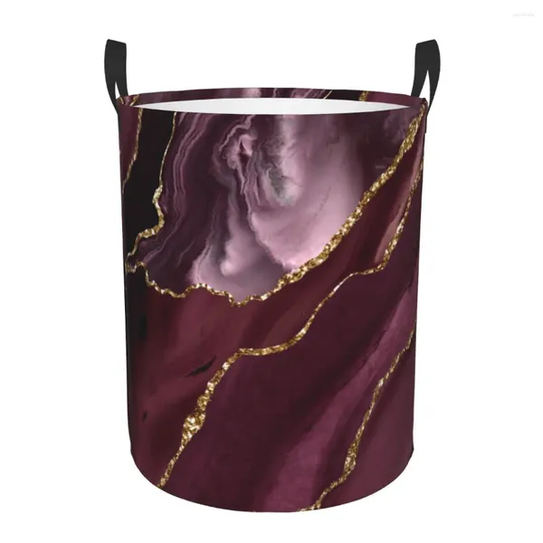 Borse per lavanderia Burgundy marrone geode cestino agata pieghevole abbigliamento grande vestiti bin marmo texture bin oro cescola