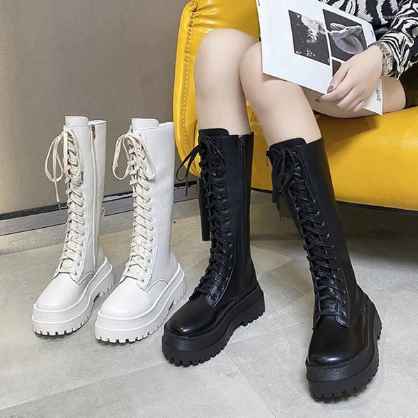 Set di biancheria da letto piattaforma grosso stivali punk donne donne spesse ginocchiera con il ginocchio alto autunno inverno 2024 moto in pelle di moda botas mujer