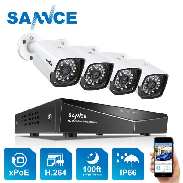 System 4Ch XPOE 2MP -Überwachungskamera -System Kit 4pcs 1080p Bullet IP -Kamera Außenwaterdes Videoüberwachung NVR SET IP66 Sannce