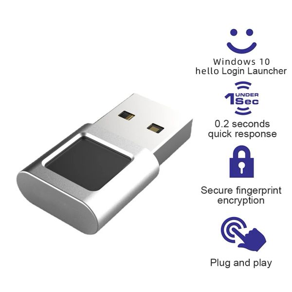 Scanners Mini Usb Finger Imprint Module Module Module Disposition Scanner biométrico para Windows 10 11 Hello Dongle Laptops PC Chave de segurança Interface USB