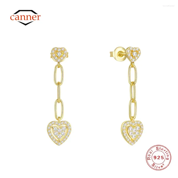 Dangle Ohrringe Canner 925 Sterling Silber Blitz Edelstein Luxus Herzförmige Zirkon für Frauen mit 18 Karat Gold Frauen Fein Schmuck