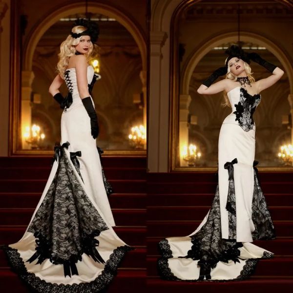 Vestidos vintage 2020 góticos vestidos de noiva preto e branco
