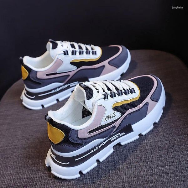 Walkingschuhe Freizeit Frauenliebhaber Leder Dad Plattform Chunky Sneakers Harajuku flach dicker alleiniger Tenis Keil weißer Korb