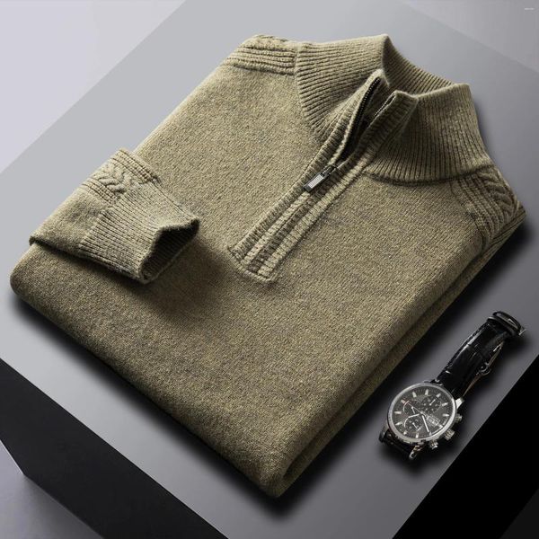 Suéteres masculinos Brand Half Zip Wool Cashmere Knitwear Pullovers 2024 Winter Fashion Men Roupas Pulver Pull En Maille Roupa Masculina