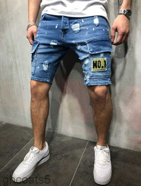 Мужские ношения летние джинсы шорты модные модные разорванные брюки вышив