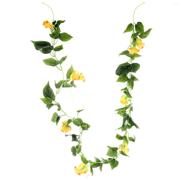 Dekorative Blumen gelbe künstliche Weinmorgen Morgen Glory Faux Hanging Plants Outdoor Blumengirlandenreben für Hintergrund im Freien