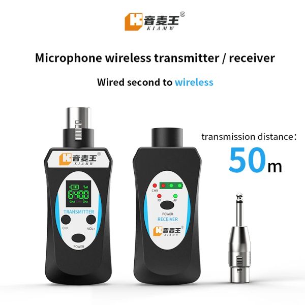 Microfones 2023 Novo transmissor de microfone sem fio/receptor preto de 3w de longa distância 50m UHF para equipamento de cartão de som do misturador de microfones
