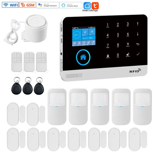 Комплекты Tuya Home Security System System Smart Wi -Fi GSM 433MHZ Детектор датчика движения, совместимый с Alexa Google House Control