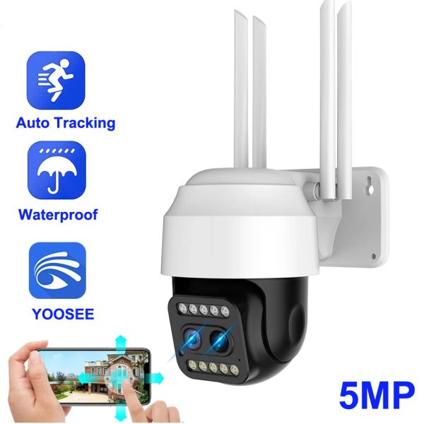 Kameras Hontusec Yoosee HD IP -Kamera 5MP Dual Lens Outdoor -Sicherheit IP66 PTZ Kamera WiFi 10x Zoom Human Detection Überwachung Kamera