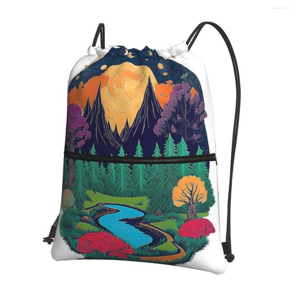 Mochila à noite em uma mochila portátil de idyll natural Sacos de armazenamento de bolso de pacote de moda para estudantes escolares