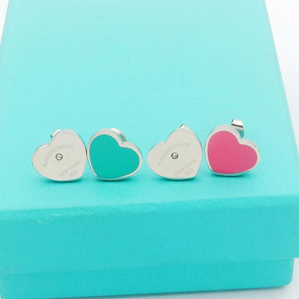 Designer de luxo 750 Aço inoxidável Heart Heart Green Pink Red Letter Tf Studs 18K Brincos de prata de ouro rosa Moman Girl Wedding Party Love Jewelry 1.3cm*1,2cm