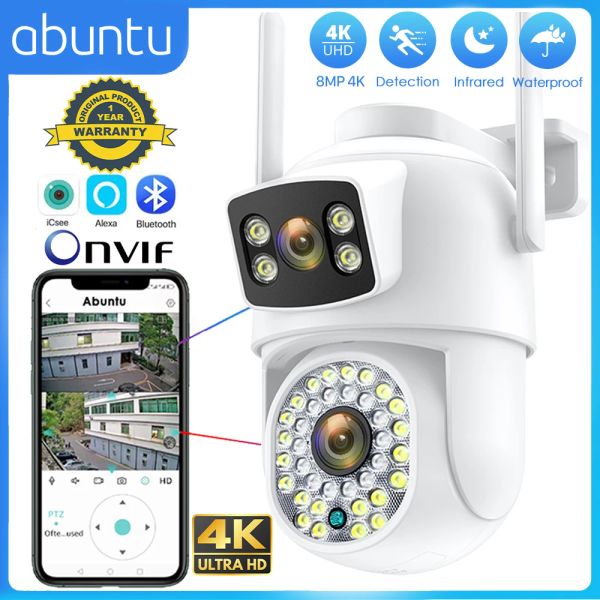 Telecamere 8MP 4K WiFi IP Camera a doppio schermo Vision Night Vision PTZ Vide Surveillance Camera di rilevamento umano esterno CCTV Security Camera ICSEE