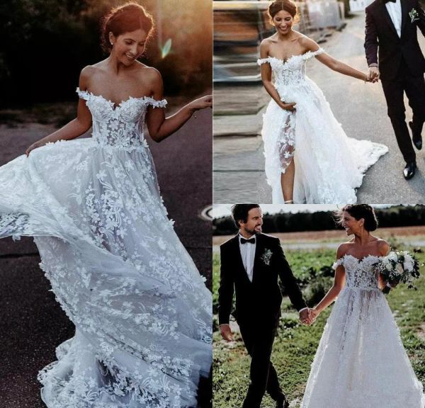 Vestidos mais novos vestidos de noiva de renda floral 3D vestidos de noiva gótico sexy fora do ombro por muito tempo uma linha gorda vestido vestidos de novia al2