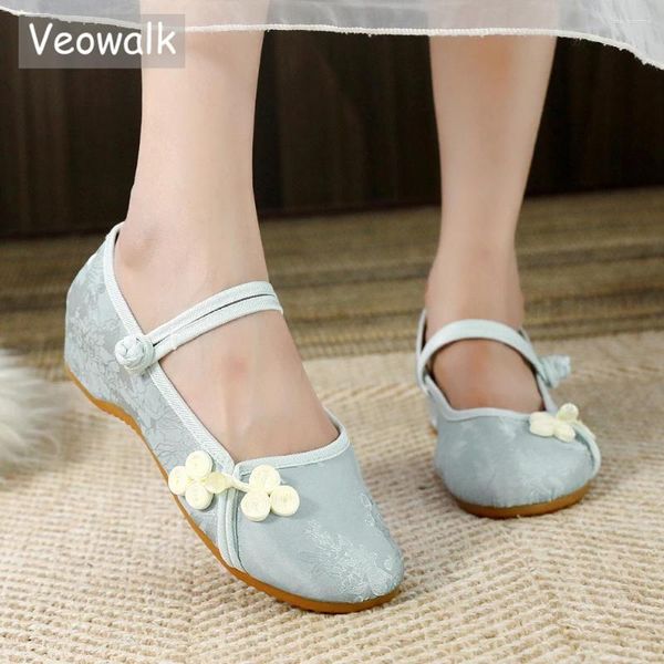 Lässige Schuhe veowalk Perlenknoten Frauen weiche Baumwolle Mary Jane Flat Herbst Frühling Retro Komfort Walking fahren Ballette Grün grau Weiß