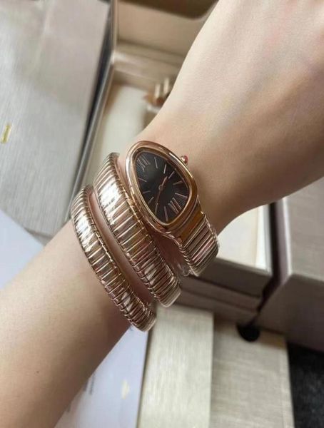 Mulheres de luxo assistem a movimentos de quartzo Snake Watches Borte de diamante Prata Rose Rose Gold Aço inoxidável feminino Lady Watches4570772