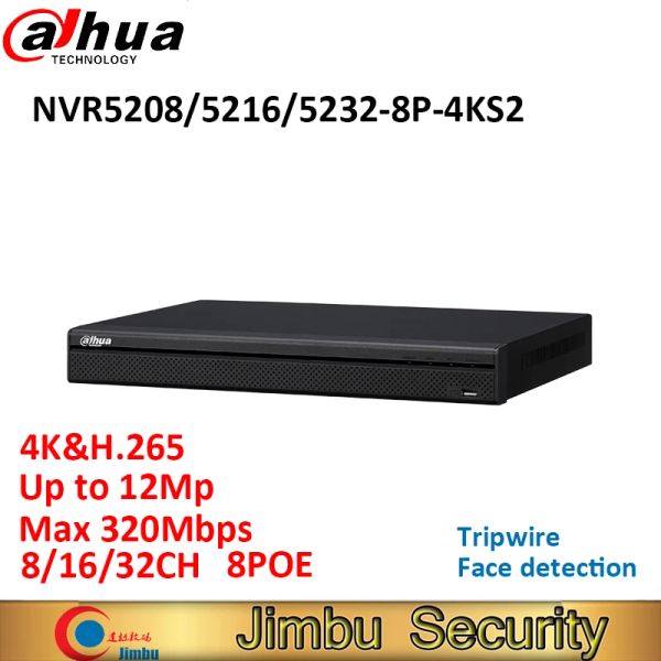 Gravador Dahua 8CH nVR WideReJestrator NVR52088P4KS2E 8POE 4K I H.265 DO 12MP 320MBPS ai wyszukiwanie wideto cctv rejestrator nadzoru