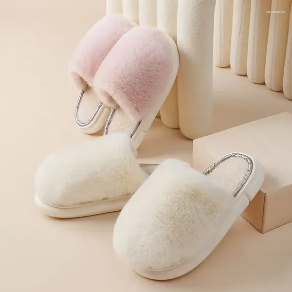 Тапочки Женщины плюшевые теплые мужчины домашние хлопчатобумажные туфли пары дома без скольжения спальня плоские слайды Удобные пушистые