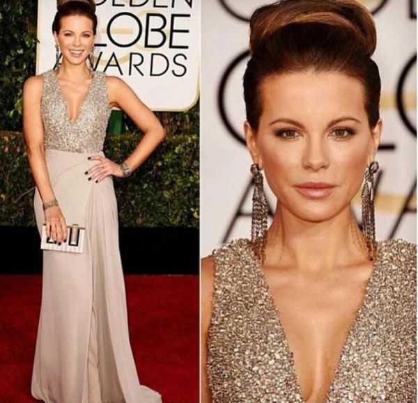 2019 Luxury Kate Beckin Celebrity Dresses con paillettes a V Neck Chiffon Long Prom abiti da sera formali abiti da sera Gow6040041