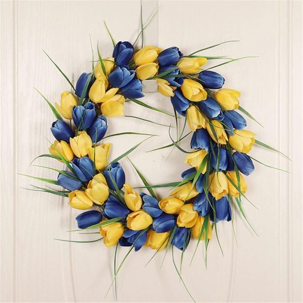 Flores decorativas da porta da frente grinalda amarelo e azul Spring Summer Summer House para casa de malha de casamento de parede em casa