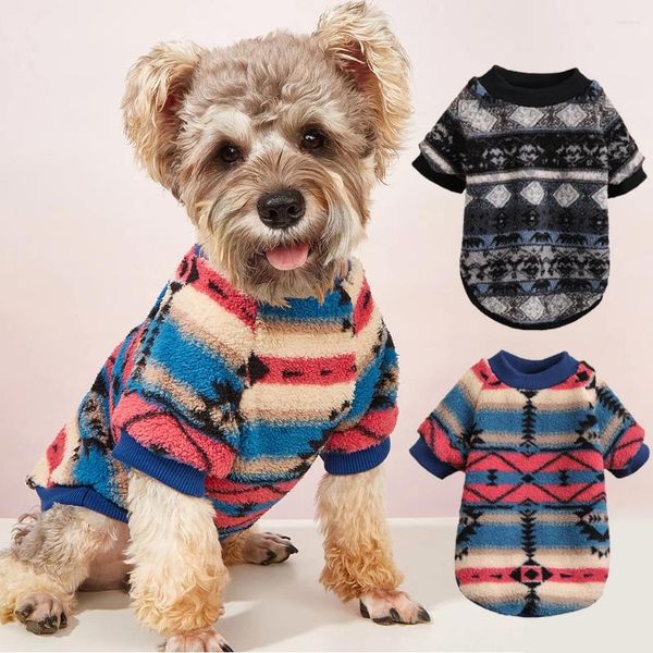 Hundekleidung Plüsch gestreifte Haustier Kleidung Winter warme Manteljacke für kleine mittelgroße ethnische Stile Pullover Chihuahua Pudel Cartoon Kostüm