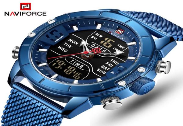Naviforce Mens Uhren Top Luxusmarken Männer Sport Uhren MEN039S Quarz LED DIGITALTE COHR MALE Full Steel Militärgelenk Watc3497988