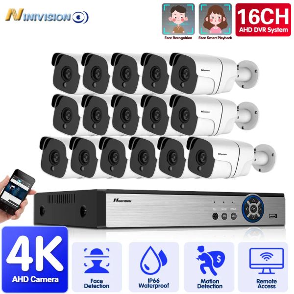 Sistema 16CH CCTV Playback de face 8MP H.265 Kit de vigilância ao ar livre 8,0MP IR Sistema de vigilância de câmeras de segurança IR