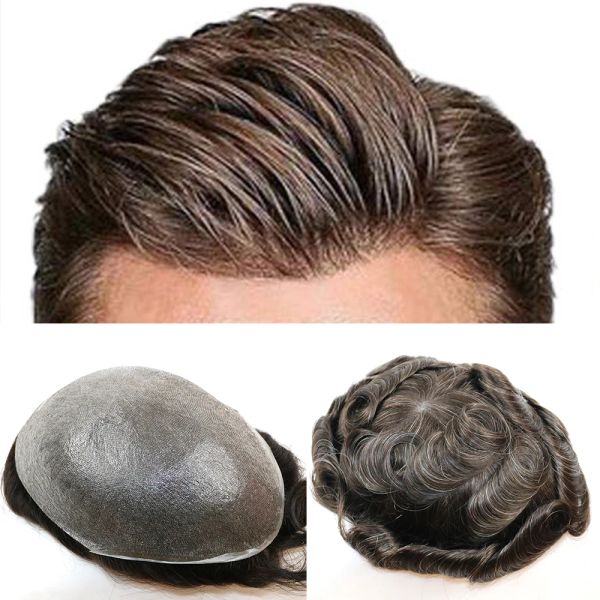 Toupees Ultra Shin Skin 0,040,05 mm Vlooped 100%Human Hair Men Toupee in stock pronto per la spedizione