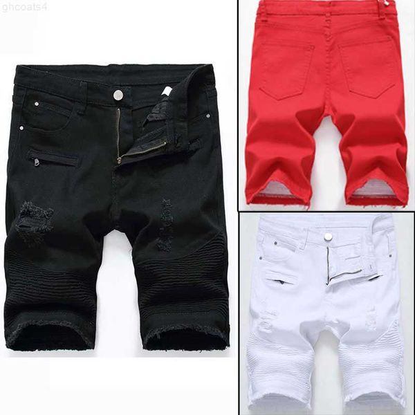 Jeans maschile jeans shorts motociclettiere jeans rock revival pantaloni corti magri sottili fori strappato maschile designer maschile iyu1 uqwb ipaa