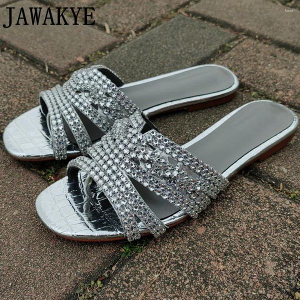 Hausschuhe verkaufen Markenkristall Frauen offen Zeh Strass Diamond Slides Summer Beach Flip Flops