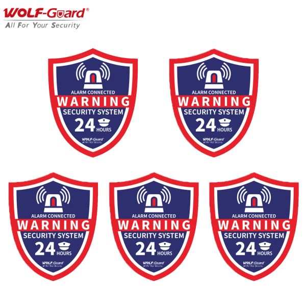 Kits 5pcs WolfGuard grande alarme de segurança conectada Sistema de segurança Avisar adesivos Sinais de alarme de segurança decalque 120x146mm