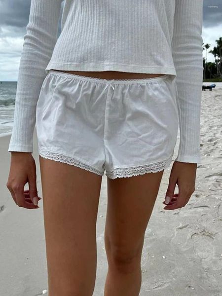 Frauenshorts süße Spitzenverkleidung Frauen Sommer Bow Elastic Taille Freizeit Y2K Kurzhose Baumwolle süße Hose weiß einfaches Zuhause Unterwäsche