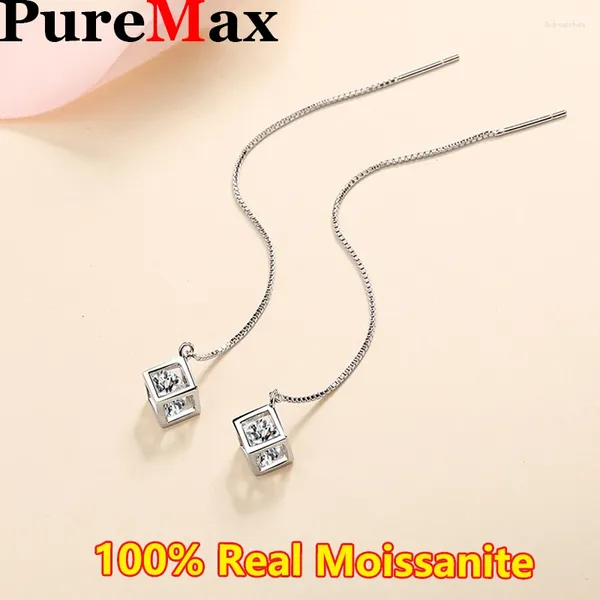 Brincos do pino PureMax Premium Cube Tassels Moissanite for Women S925 Silver Trendy noivado Jóias com GRA Wholesale