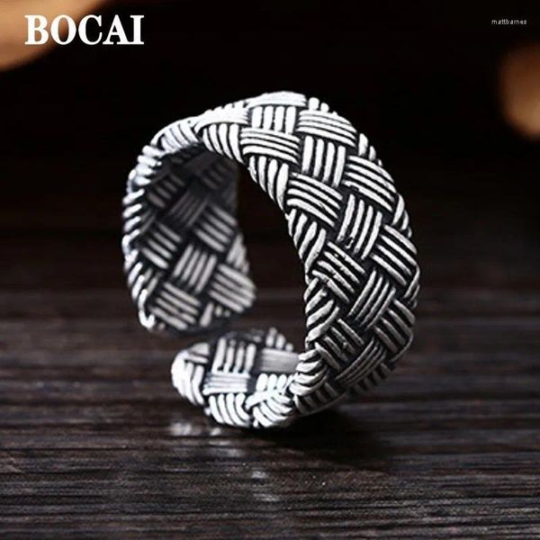 Anelli a grappolo Bocai Solido puro S999 Sterling Silver Ring Retro e Old Personality Fatto a mano gioielli fatti a mano