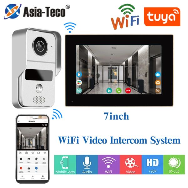 Campanelli wifi tuya app smart app da 7 pollici 1080p kit di interfono per la casa wireless video portatore cablato per il telefono per il controllo dell'accesso RFID Flat Flat