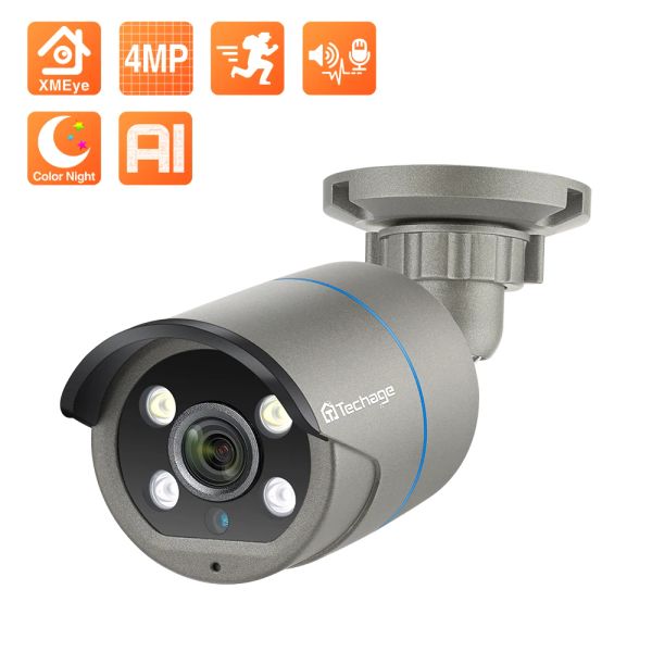 Sistema Techage 4MP POE Camera IP Implooor Waterproof Home Security Camera P2P Registrazione audio di videosorveglianza per H.265 Sistema CCTV