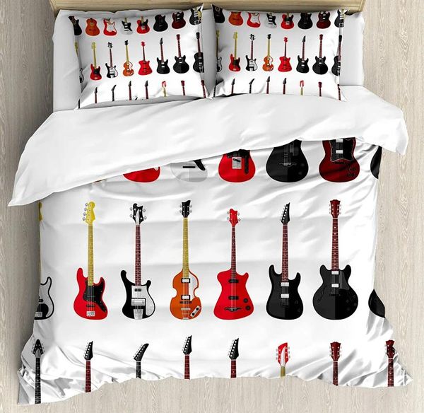 Bettwäsche -Sets Gitarrenset für Schlafzimmer Bett Home Musikinstrumente Muster mit verschiedenen Acous Duvet Cover Quilt Kissenbezug