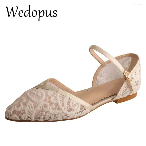 Sıradan Ayakkabı Wedopus Womens Fildişi Beyaz Gelin Düğün Mary Janes Ballet Flats Sivri Ayak parmağı