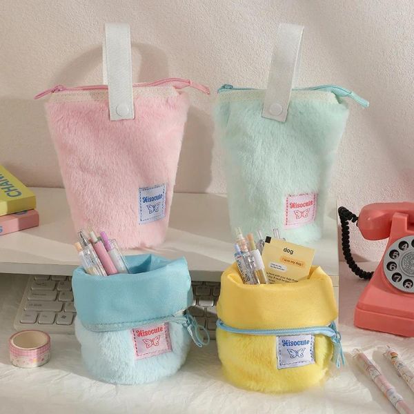 Bolsas de cosméticos bolsa macia para meninas kawaii papelaria estador de estudante case de lápis de design fofo caneta bolsa de armazenamento de grande capacidade