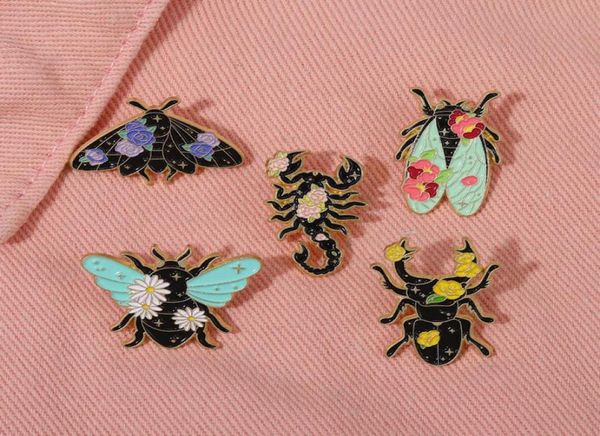 Insetos florais pinos de esmalte personalizado Nature Moth Cicada Scorpion Broches Badges de lapela Funny Jewelry Gift for Kids Friends5671647