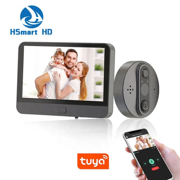 Türklingeln Support Tuya Peephole 1080p Kamera Wireless Audio Türklingel WiFi 4,3 Zoll Touchscreme Video Intercom System