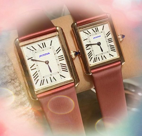 Casal Womens mass relógios dois agulhas azuis Design Quartz de alta qualidade de alta qualidade Luxo de couro genuíno relógio de cinto de couro brilhante bom estilos moda tanque quadrado Roman Watch Roman