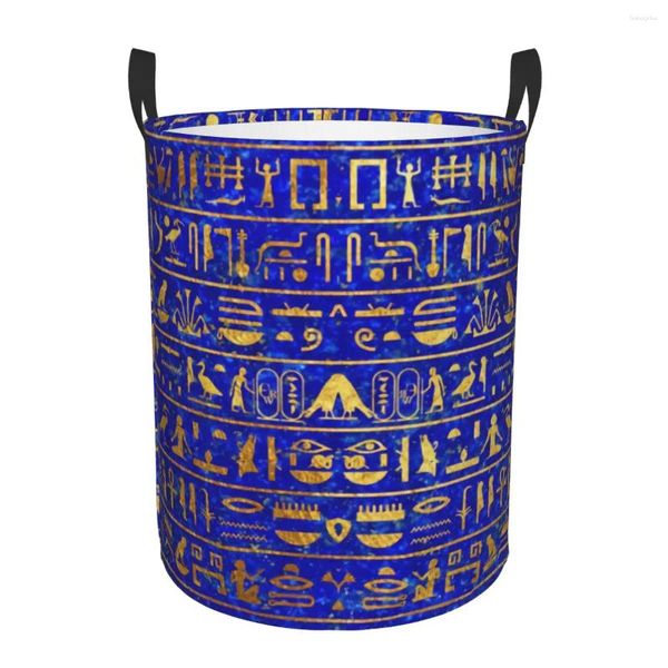 Borse per lavanderia Lapis blu e geroglifici oro cesto di grandi dimensioni cesto di stoccaggio cesto antico egitto giocattoli artistici organizzatore per bambini