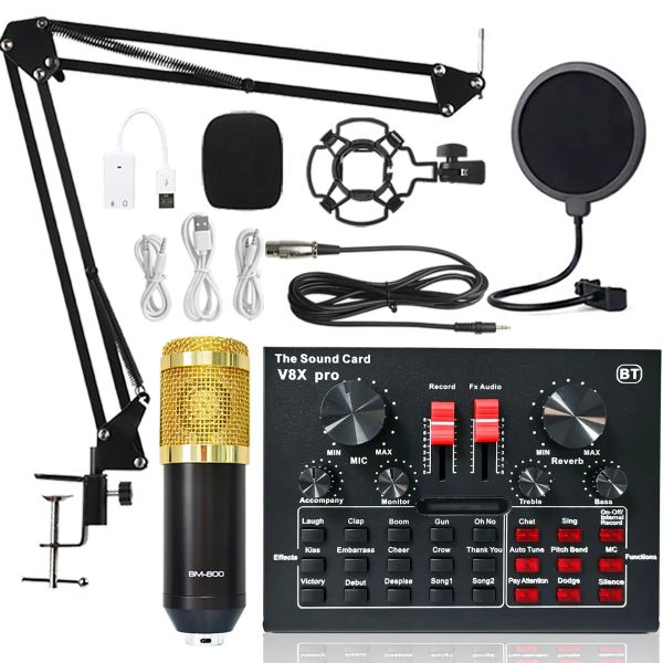 Mikrofone V8X Pro Audio Mixer BM800 Kondensator Microfon Live Sound Card BT USB Gaming DSP Aufnahme Professionelles Streaming Studio Mic